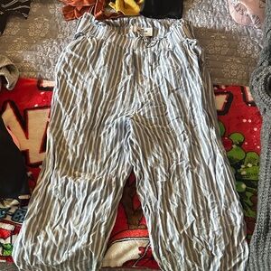 Hollister Blue and White Striped Straight Leg Pants